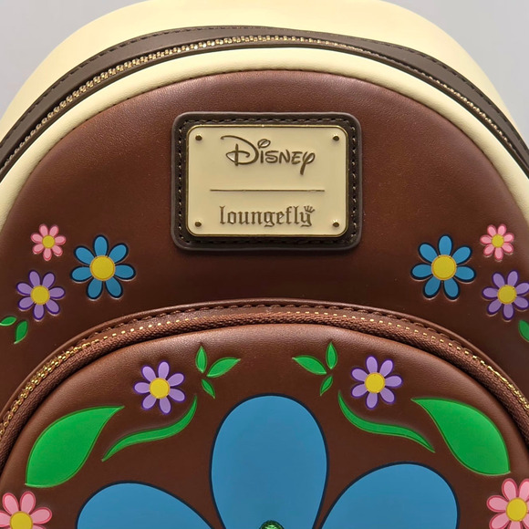 Loungefly Disney Tangled Pascal Flower Floral Brown Mini Backpack Bag New - Picture 7 of 7
